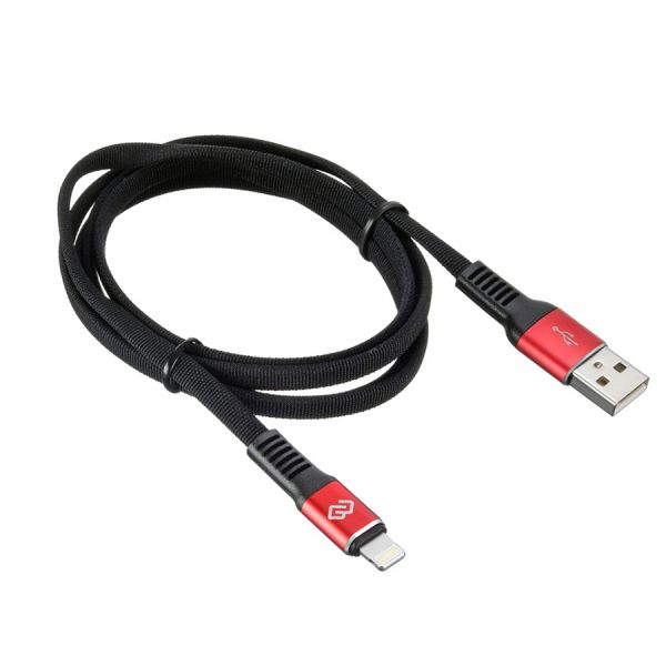 Кабель Digma LIGHT-1.2M-FLAT-BLK USB (m)-Lightning (m) черно/красный 1,2м